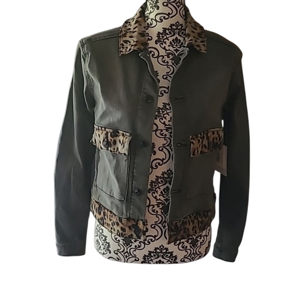 Lularoe Kenny sz XS black leopard print denim jacket new